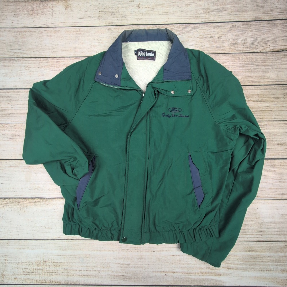 VTG King Louie Ford motor Quality Care‎ employee windbreaker Jacket Green Size M